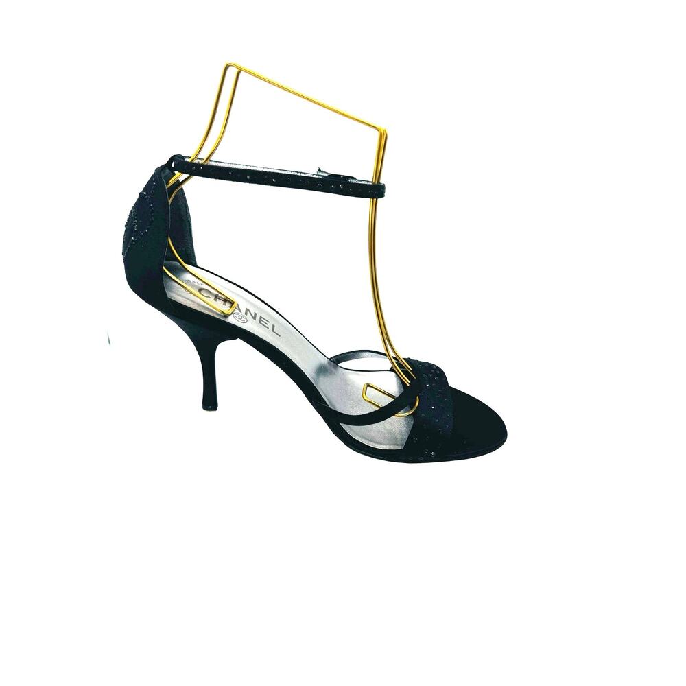 Chanel Embellished Classic Black Satin Strappy Sandals size 39.5